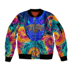 Torres Strait Islanders Sea Turtle Sleeve Zip Bomber Jacket Indigenous Tribal Peace Art Cultural Headdress Motif