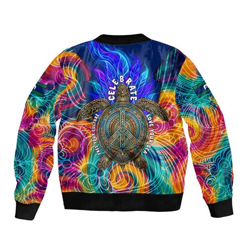 Torres Strait Islanders Sea Turtle Sleeve Zip Bomber Jacket Indigenous Tribal Peace Art Cultural Headdress Motif