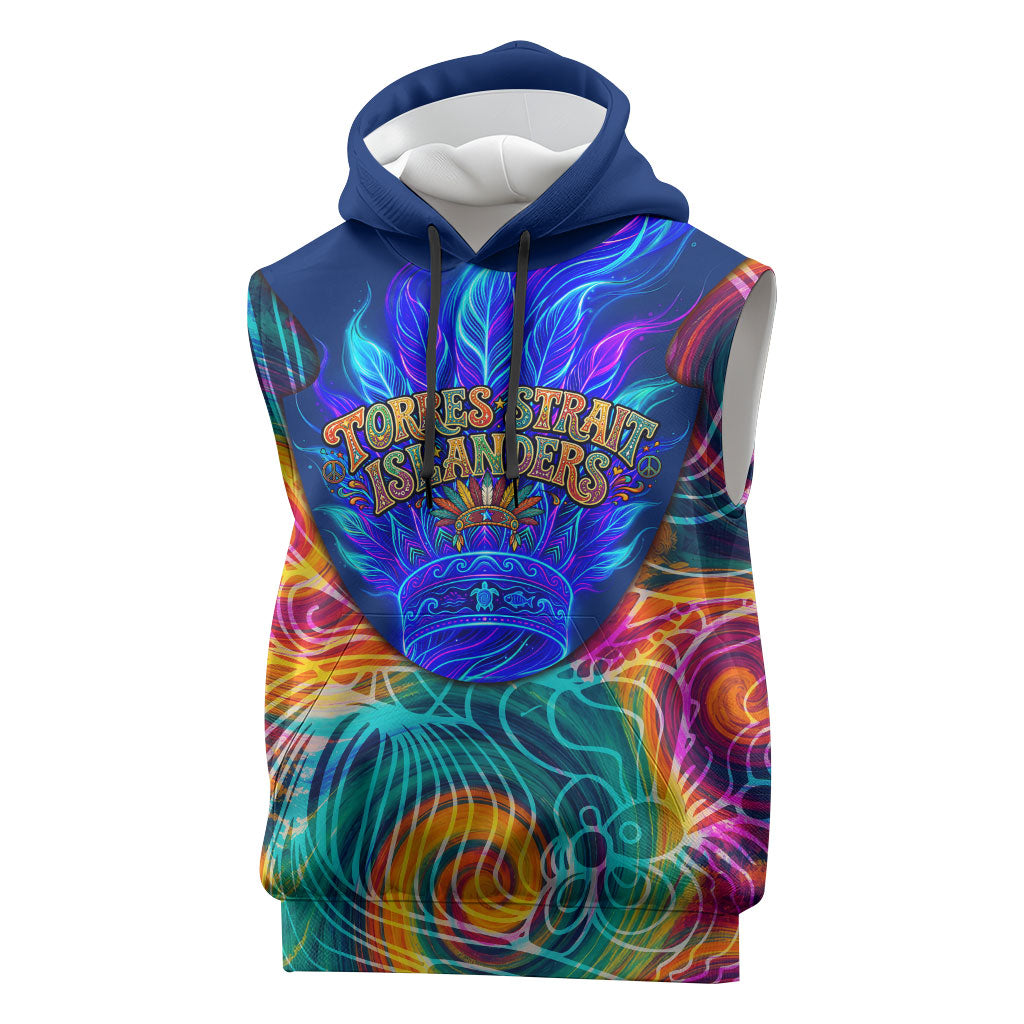 Torres Strait Islanders Sea Turtle Sleeveless Hoodie Indigenous Tribal Peace Art Cultural Headdress Motif