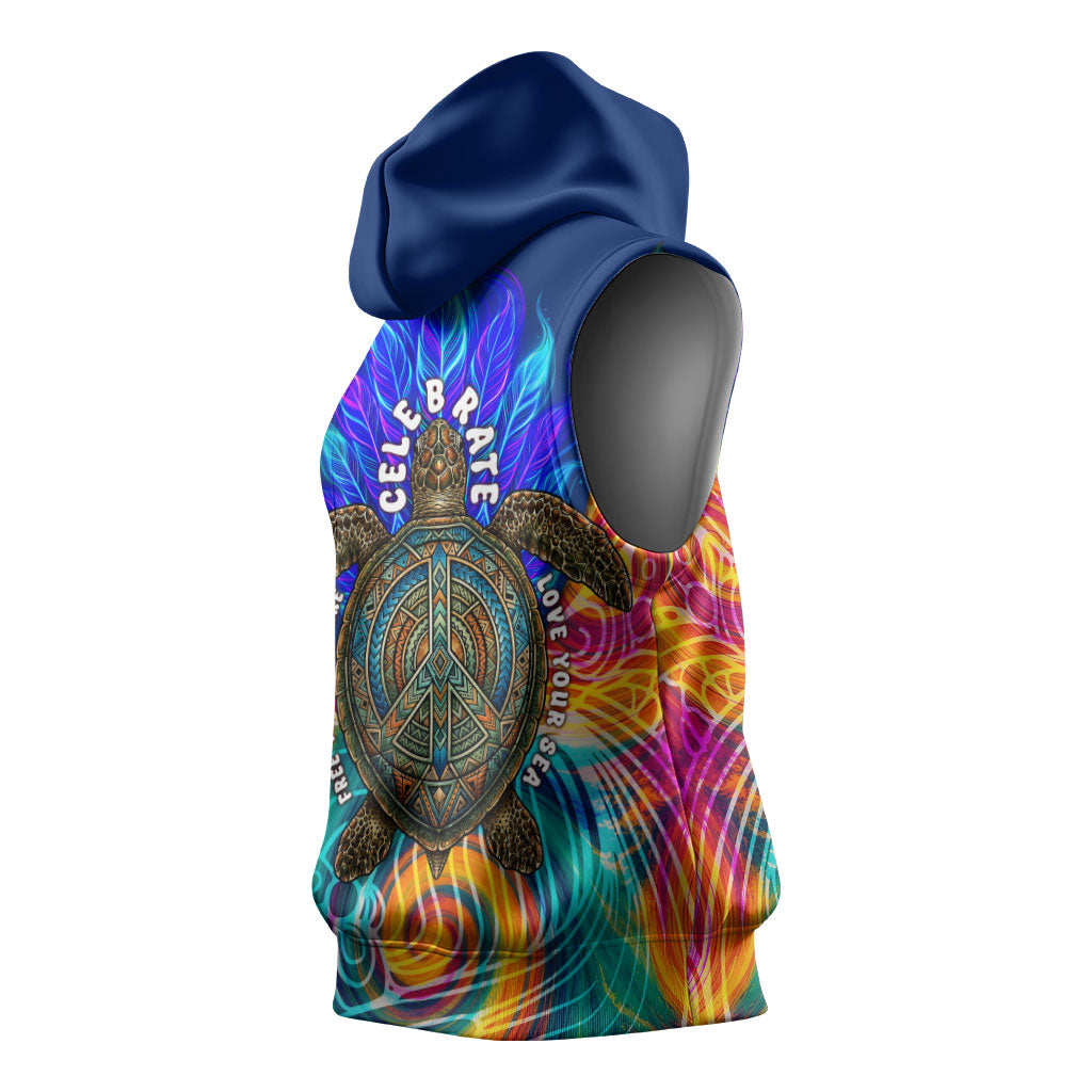 Torres Strait Islanders Sea Turtle Sleeveless Hoodie Indigenous Tribal Peace Art Cultural Headdress Motif