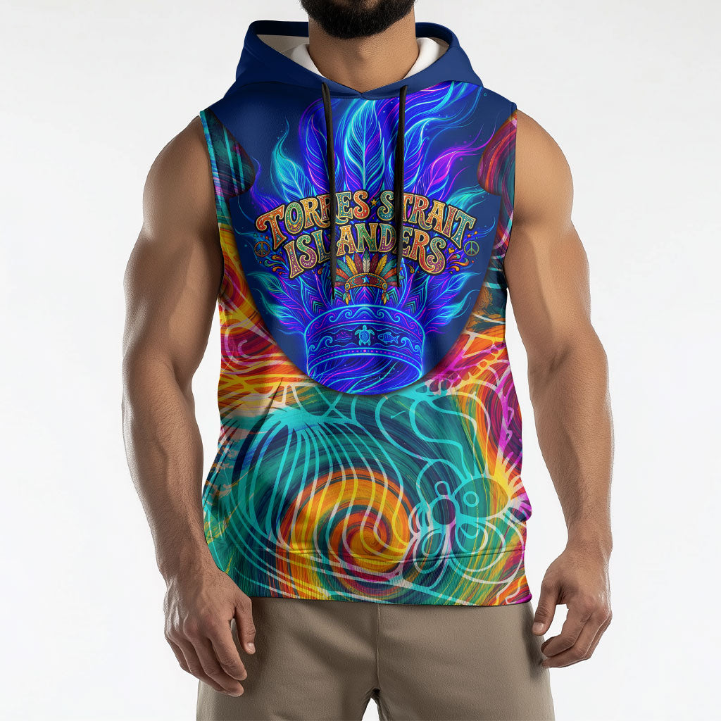 Torres Strait Islanders Sea Turtle Sleeveless Hoodie Indigenous Tribal Peace Art Cultural Headdress Motif