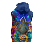 Torres Strait Islanders Sea Turtle Sleeveless Zip Hoodie Indigenous Tribal Peace Art Cultural Headdress Motif