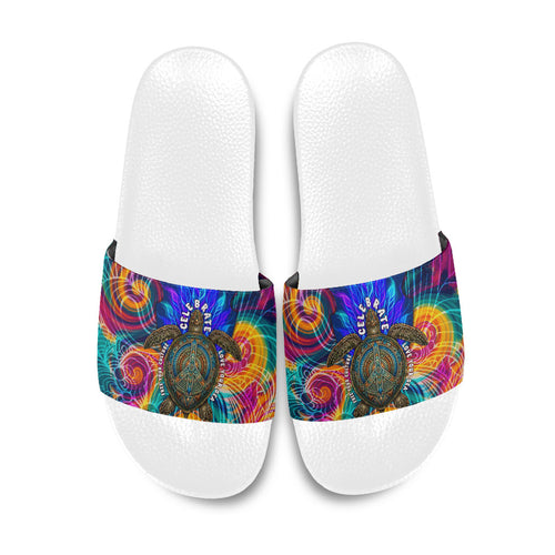 Torres Strait Islanders Sea Turtle Slide Sandals Indigenous Tribal Peace Art Cultural Headdress Motif