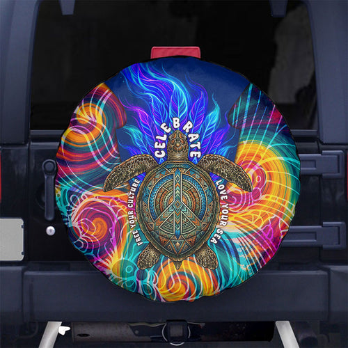 Torres Strait Islanders Sea Turtle Spare Tire Cover Indigenous Tribal Peace Art Cultural Headdress Motif