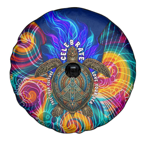 Torres Strait Islanders Sea Turtle Spare Tire Cover Indigenous Tribal Peace Art Cultural Headdress Motif