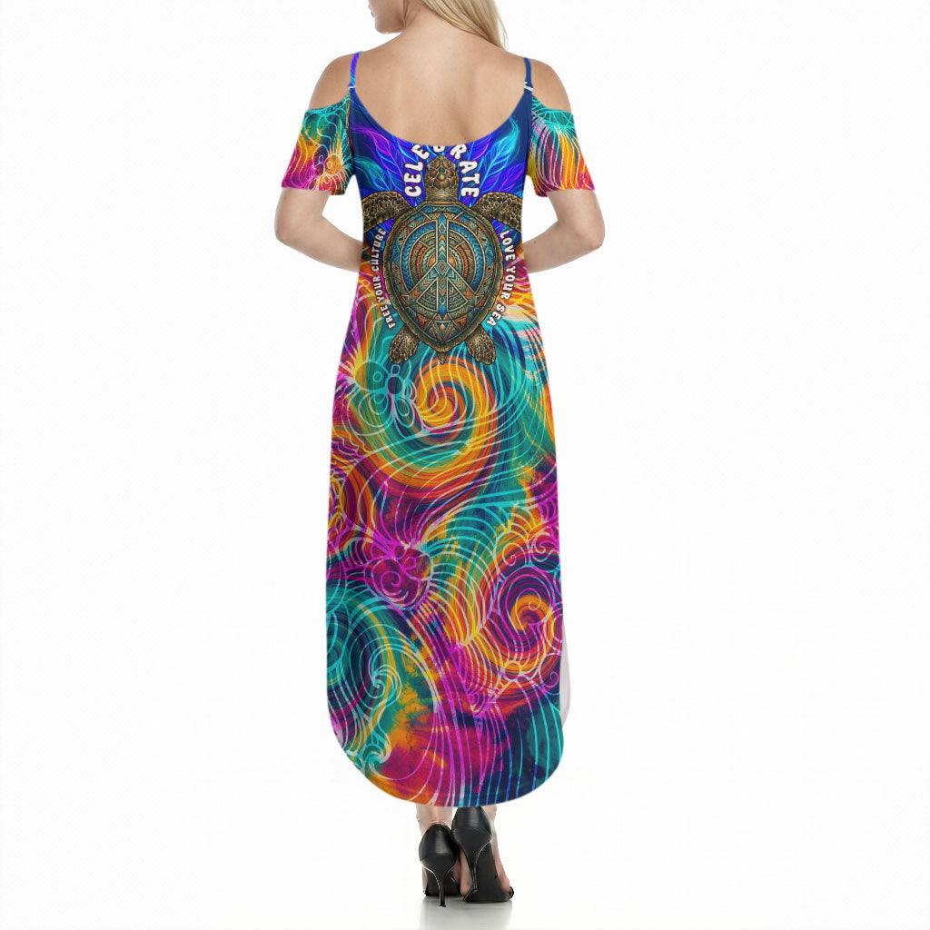 Torres Strait Islanders Sea Turtle Summer Maxi Dress Indigenous Tribal Peace Art Cultural Headdress Motif