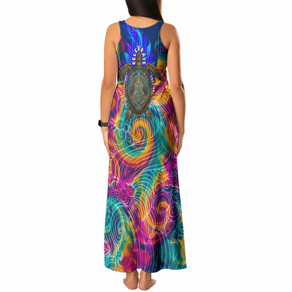Torres Strait Islanders Sea Turtle Tank Maxi Dress Indigenous Tribal Peace Art Cultural Headdress Motif
