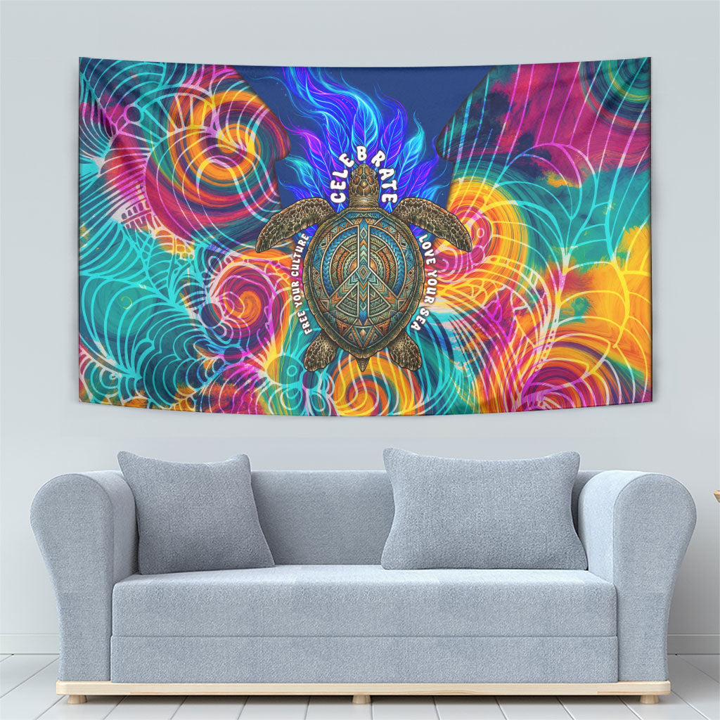 Torres Strait Islanders Sea Turtle Tapestry Indigenous Tribal Peace Art Cultural Headdress Motif