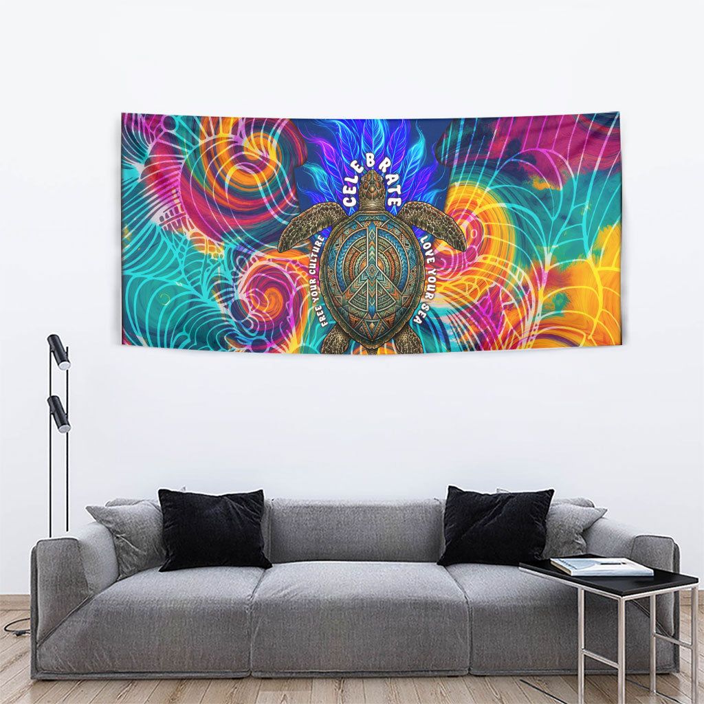 Torres Strait Islanders Sea Turtle Tapestry Indigenous Tribal Peace Art Cultural Headdress Motif