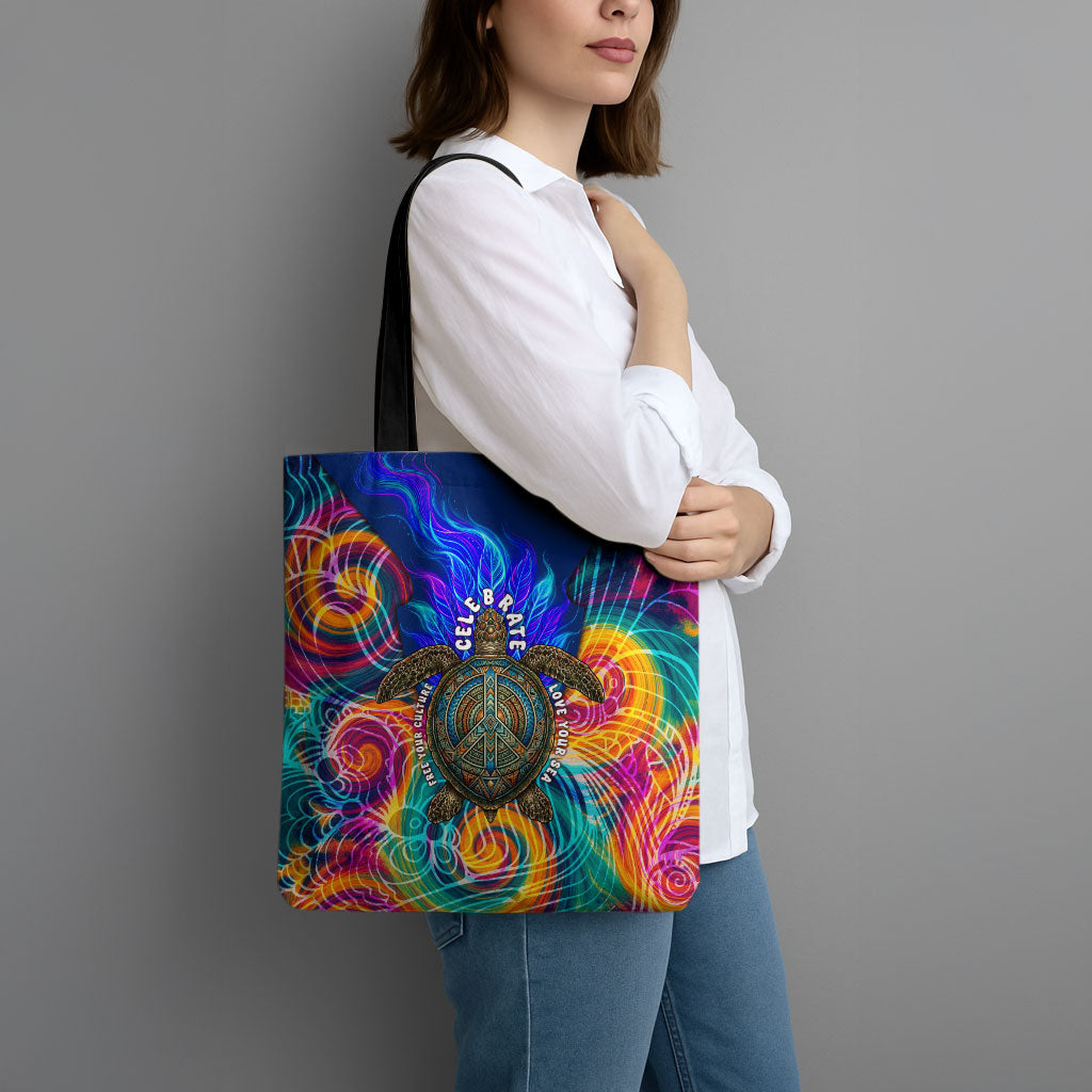 Torres Strait Islanders Sea Turtle Tote Bag Indigenous Tribal Peace Art Cultural Headdress Motif