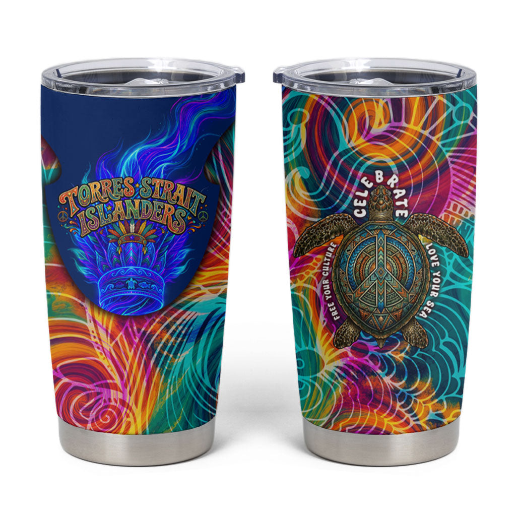 Torres Strait Islanders Sea Turtle Tumbler Cup Indigenous Tribal Peace Art Cultural Headdress Motif