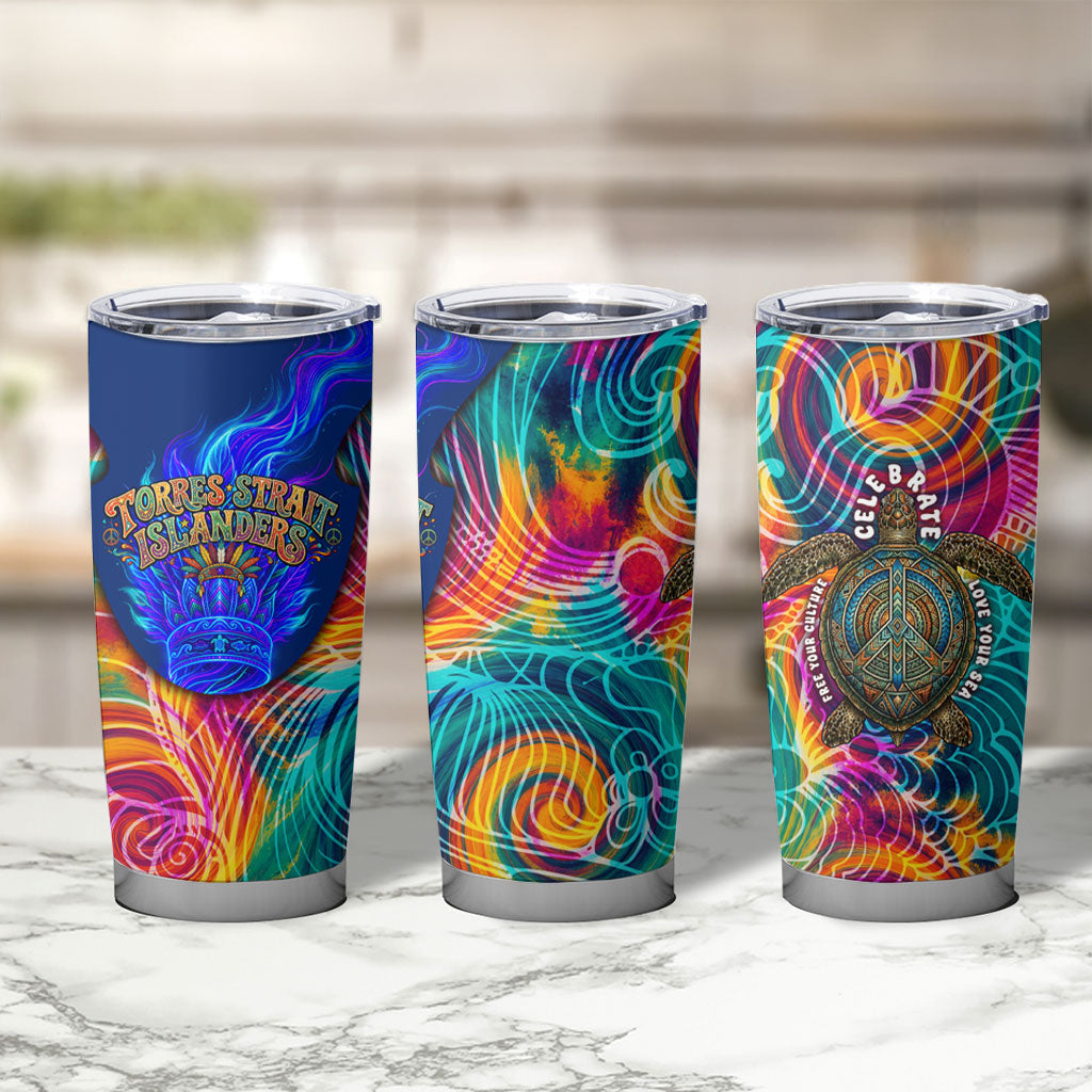 Torres Strait Islanders Sea Turtle Tumbler Cup Indigenous Tribal Peace Art Cultural Headdress Motif