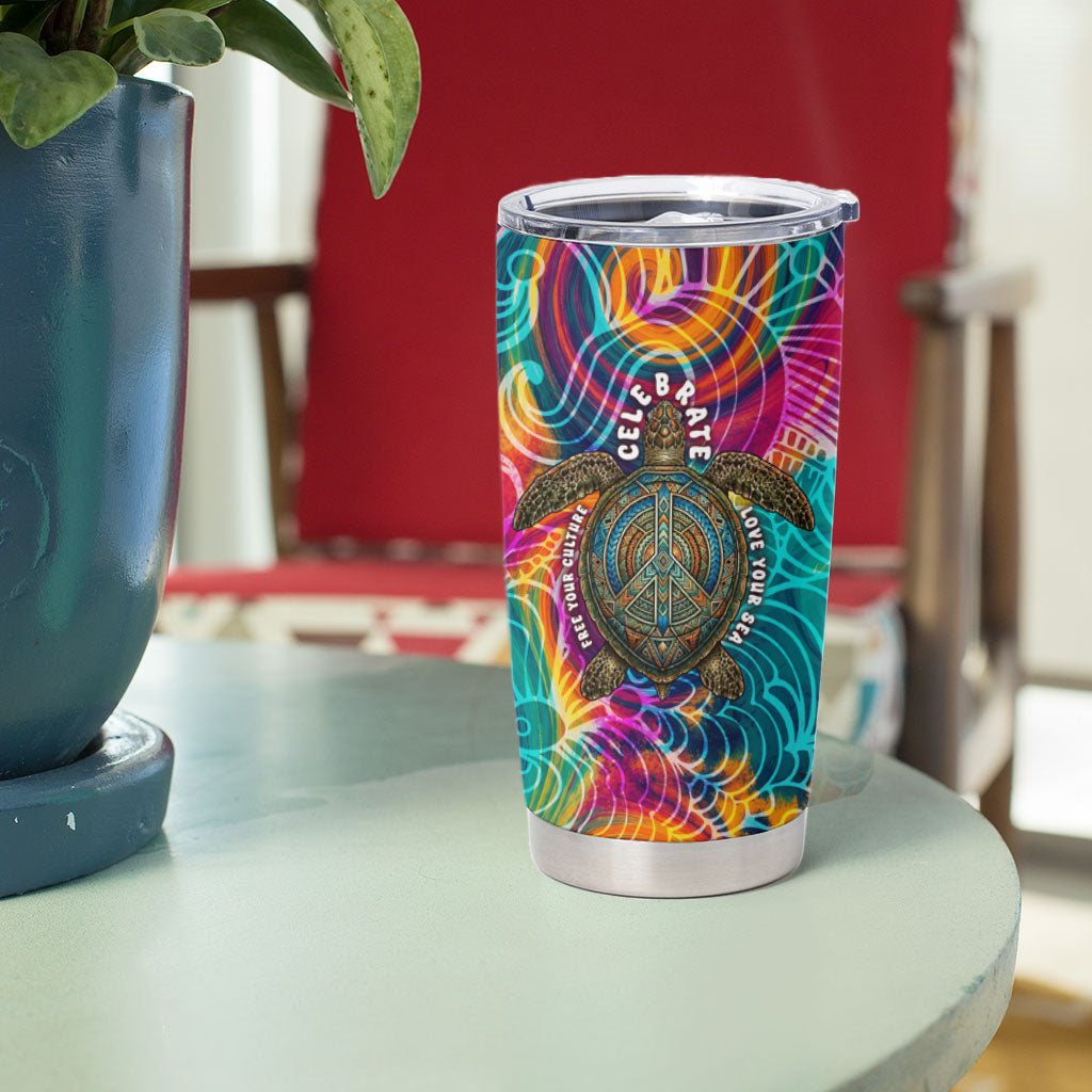 Torres Strait Islanders Sea Turtle Tumbler Cup Indigenous Tribal Peace Art Cultural Headdress Motif