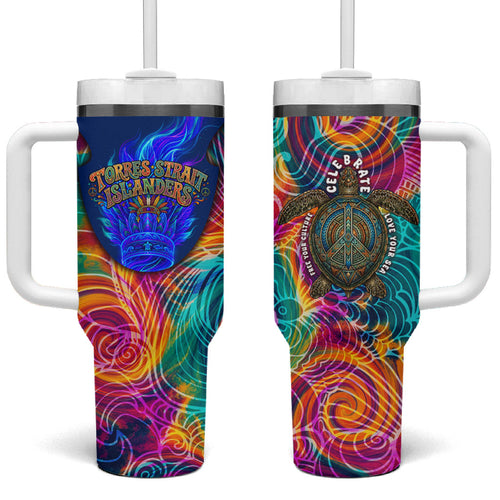 Torres Strait Islanders Sea Turtle Tumbler With Handle Indigenous Tribal Peace Art Cultural Headdress Motif