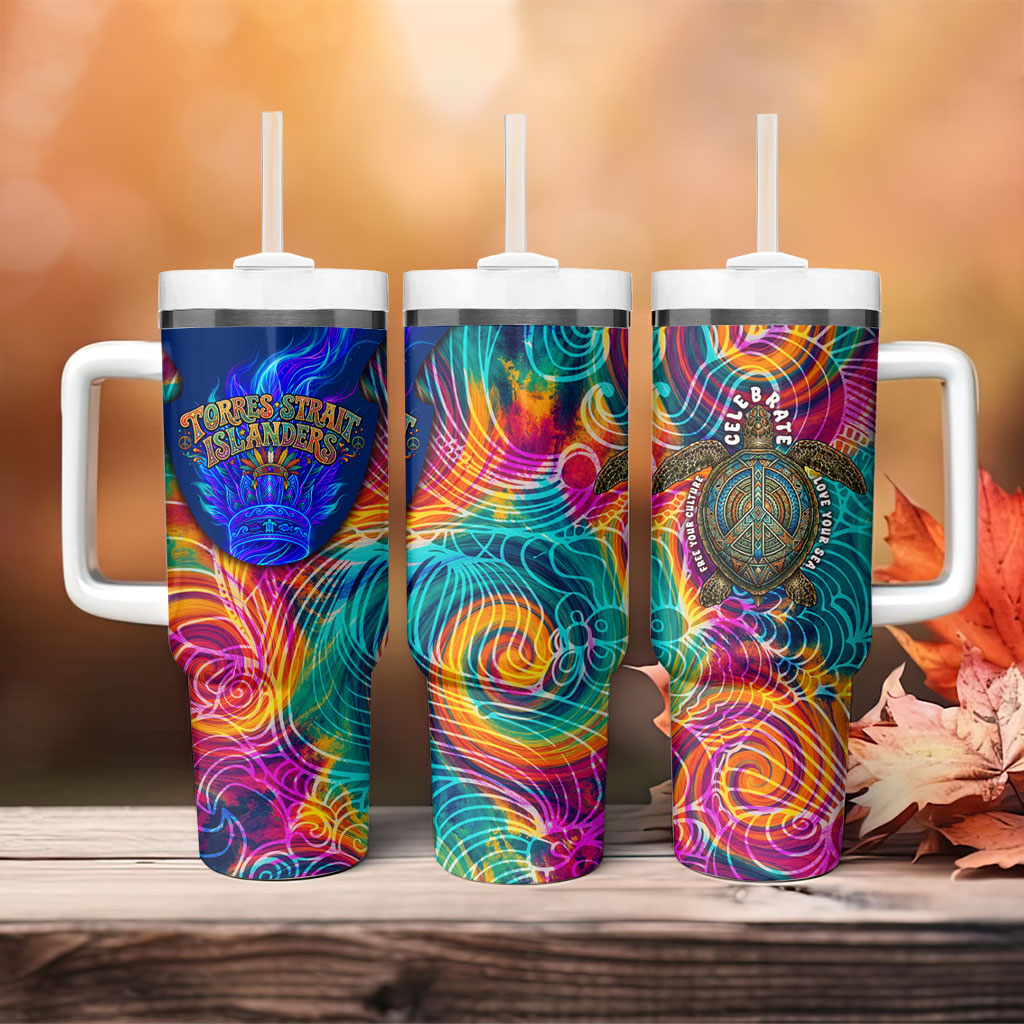 Torres Strait Islanders Sea Turtle Tumbler With Handle Indigenous Tribal Peace Art Cultural Headdress Motif