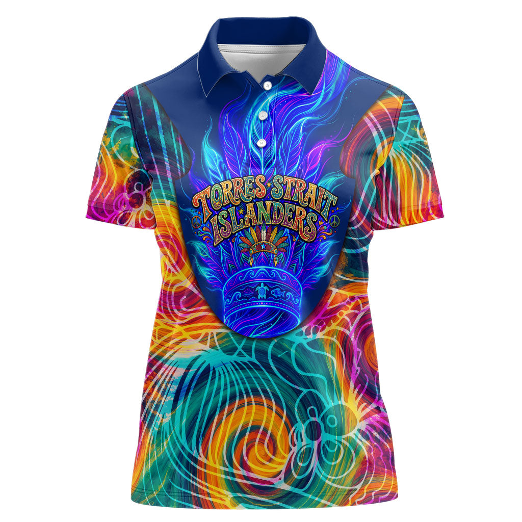 Torres Strait Islanders Sea Turtle Women Polo Shirt Indigenous Tribal Peace Art Cultural Headdress Motif