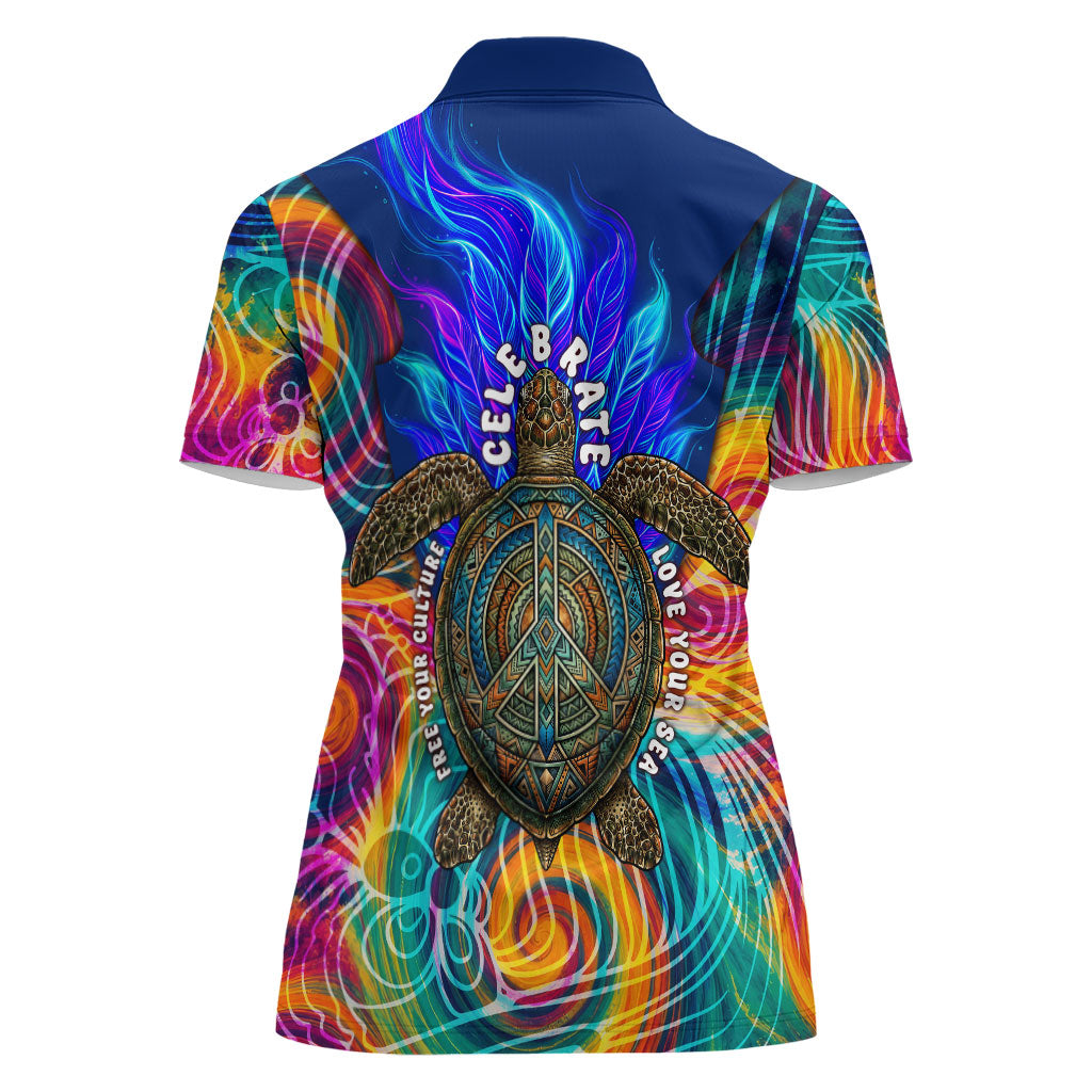 Torres Strait Islanders Sea Turtle Women Polo Shirt Indigenous Tribal Peace Art Cultural Headdress Motif