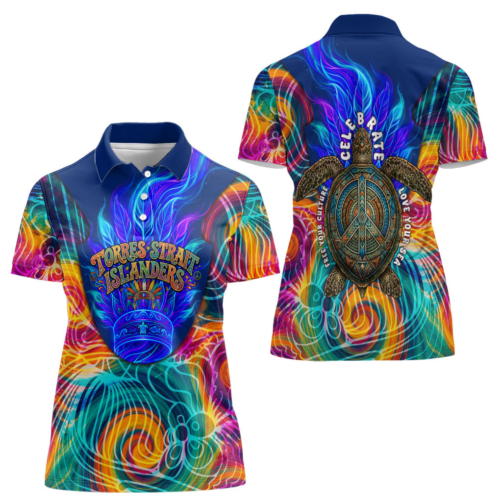 Torres Strait Islanders Sea Turtle Women Polo Shirt Indigenous Tribal Peace Art Cultural Headdress Motif