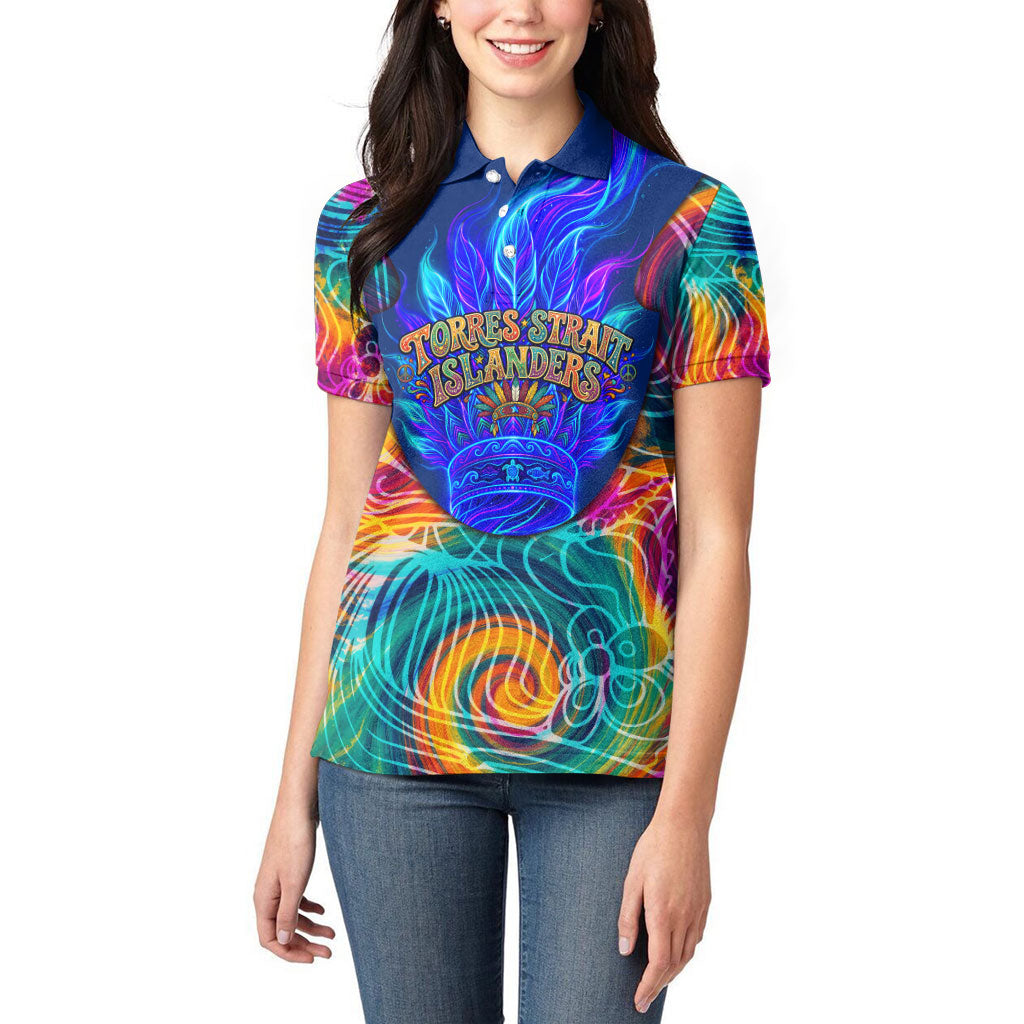 Torres Strait Islanders Sea Turtle Women Polo Shirt Indigenous Tribal Peace Art Cultural Headdress Motif