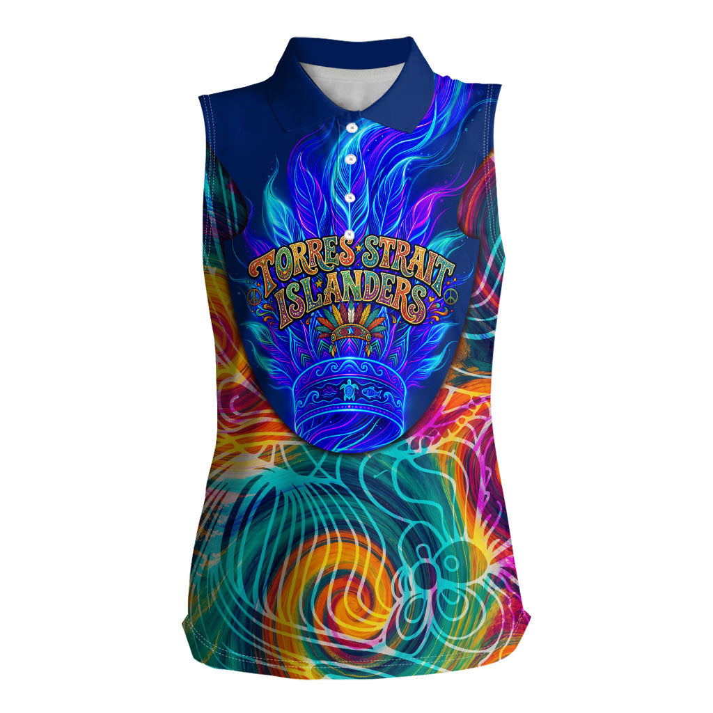 Torres Strait Islanders Sea Turtle Women Sleeveless Polo Shirt Indigenous Tribal Peace Art Cultural Headdress Motif