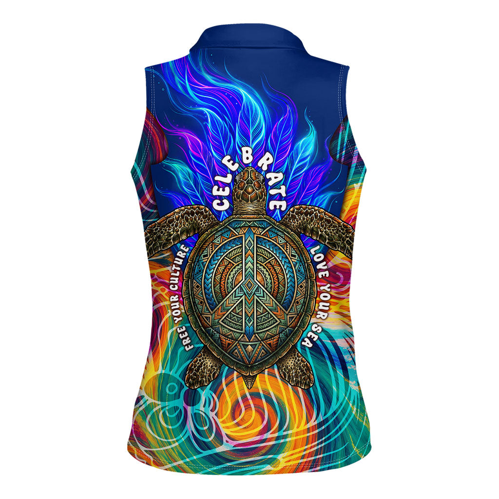 Torres Strait Islanders Sea Turtle Women Sleeveless Polo Shirt Indigenous Tribal Peace Art Cultural Headdress Motif