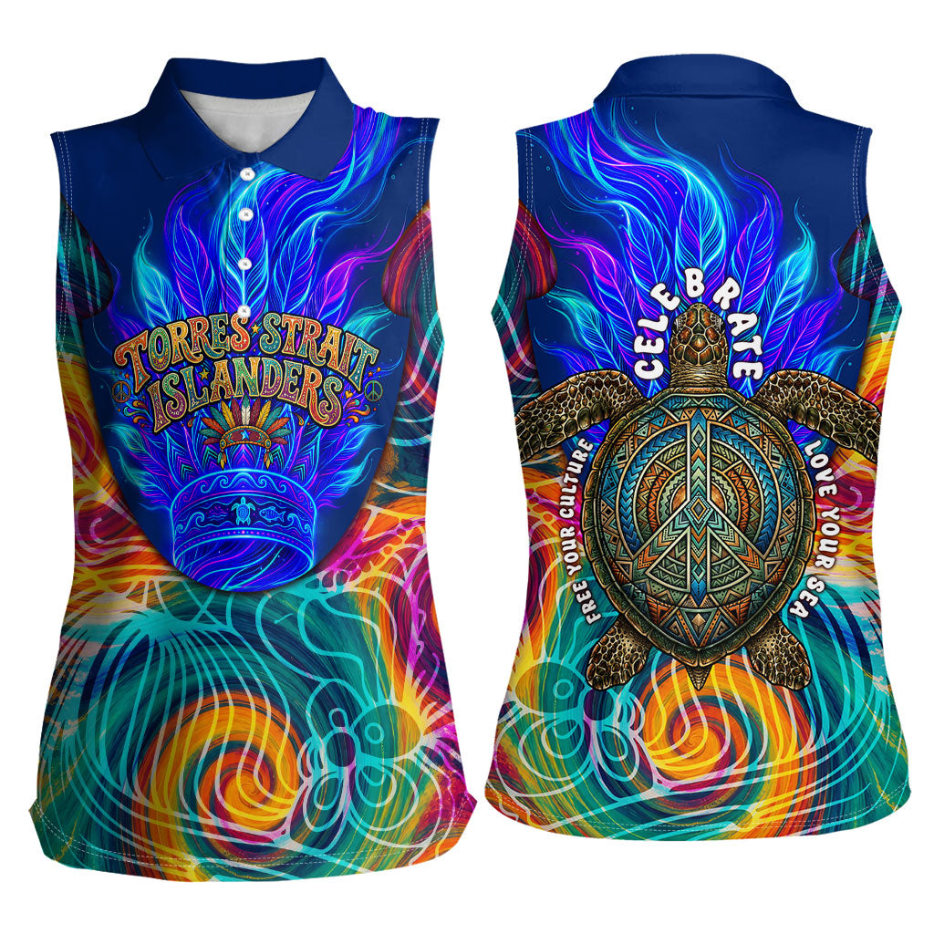 Torres Strait Islanders Sea Turtle Women Sleeveless Polo Shirt Indigenous Tribal Peace Art Cultural Headdress Motif