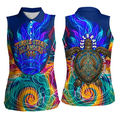 Torres Strait Islanders Sea Turtle Women Sleeveless Polo Shirt Indigenous Tribal Peace Art Cultural Headdress Motif