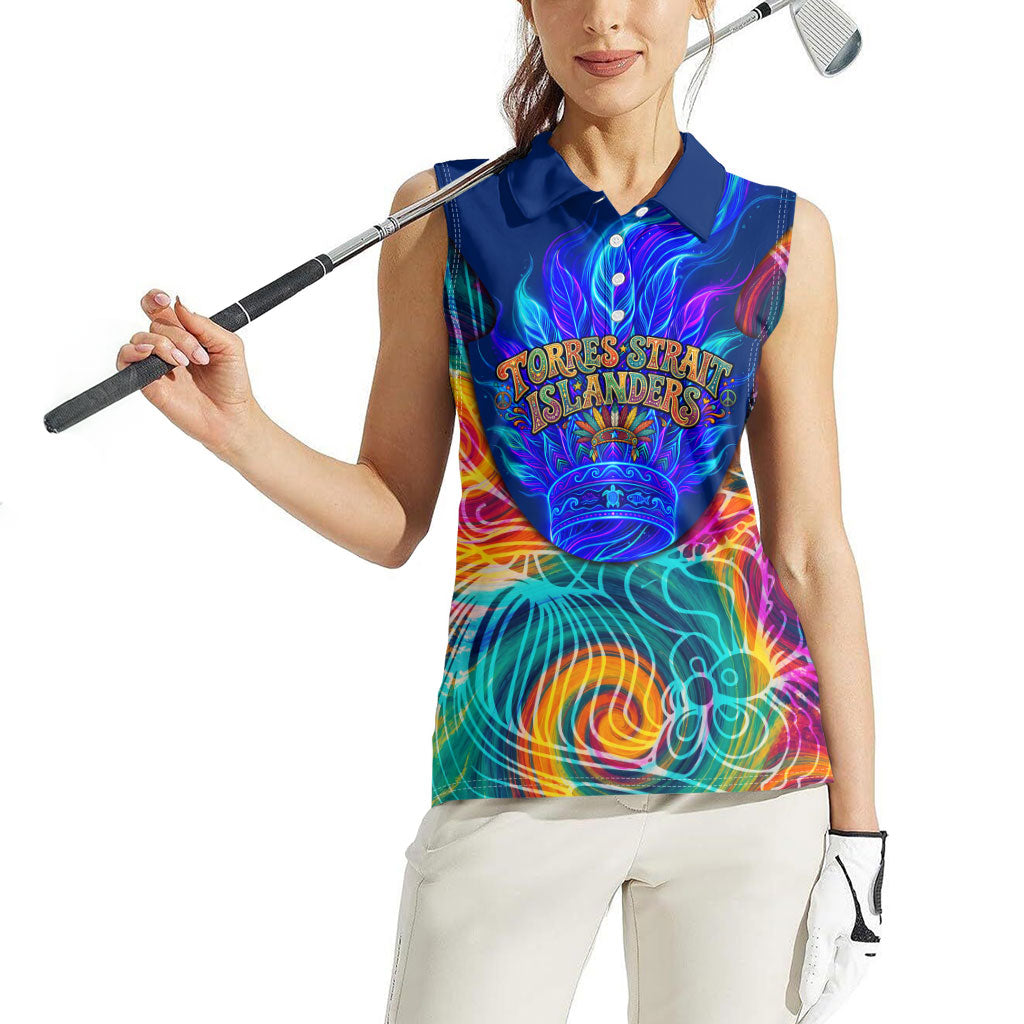 Torres Strait Islanders Sea Turtle Women Sleeveless Polo Shirt Indigenous Tribal Peace Art Cultural Headdress Motif