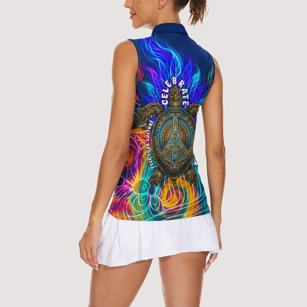 Torres Strait Islanders Sea Turtle Women Sleeveless Polo Shirt Indigenous Tribal Peace Art Cultural Headdress Motif