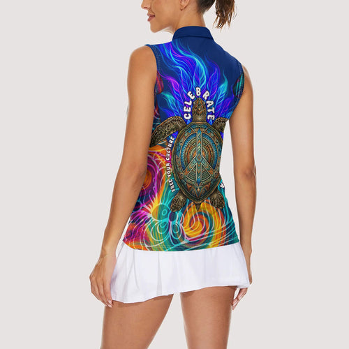 Torres Strait Islanders Sea Turtle Women Sleeveless Polo Shirt Indigenous Tribal Peace Art Cultural Headdress Motif