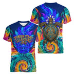 Torres Strait Islanders Sea Turtle Women V-Neck T-Shirt Indigenous Tribal Peace Art Cultural Headdress Motif