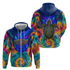 Torres Strait Islanders Sea Turtle Zip Hoodie Indigenous Tribal Peace Art Cultural Headdress Motif
