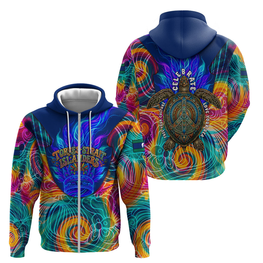 Torres Strait Islanders Sea Turtle Zip Hoodie Indigenous Tribal Peace Art Cultural Headdress Motif