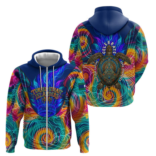 Torres Strait Islanders Sea Turtle Zip Hoodie Indigenous Tribal Peace Art Cultural Headdress Motif