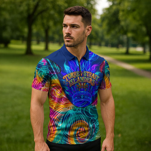 Torres Strait Islanders Sea Turtle Zipper Polo Shirt Indigenous Tribal Peace Art Cultural Headdress Motif