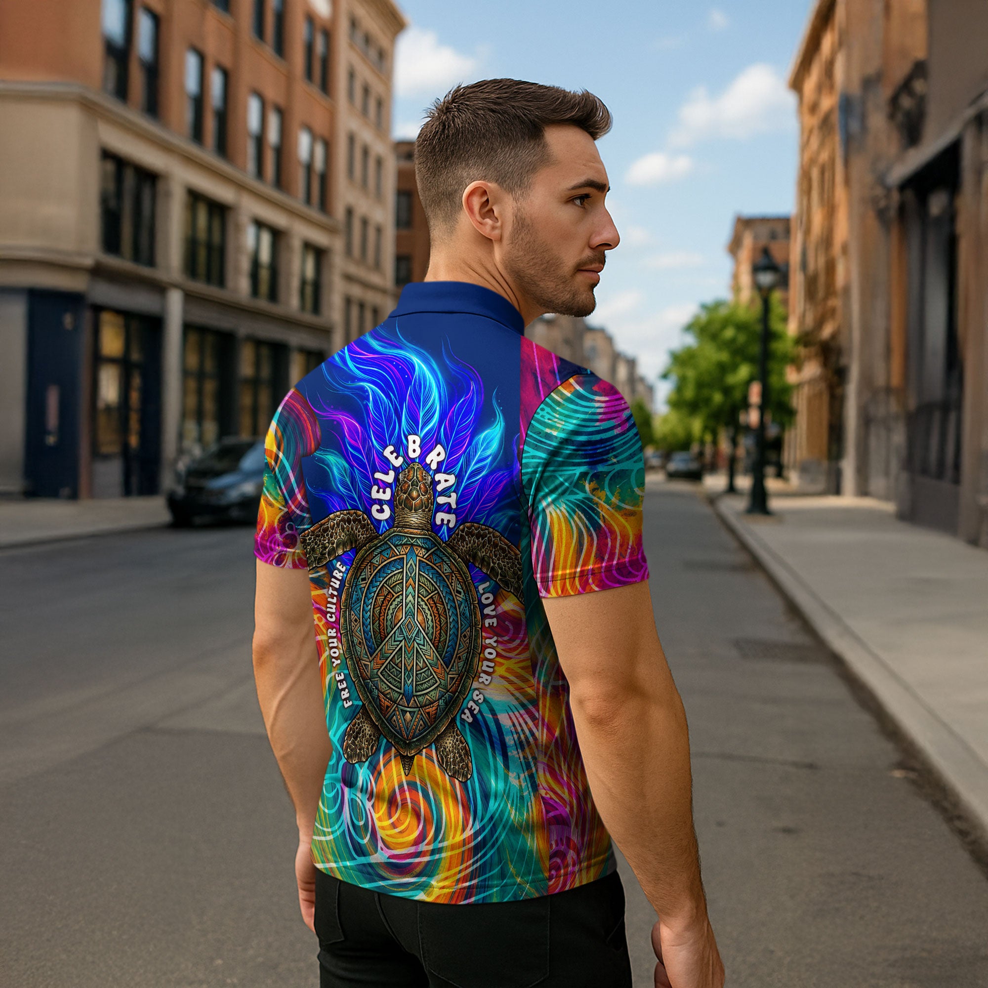 Torres Strait Islanders Sea Turtle Zipper Polo Shirt Indigenous Tribal Peace Art Cultural Headdress Motif