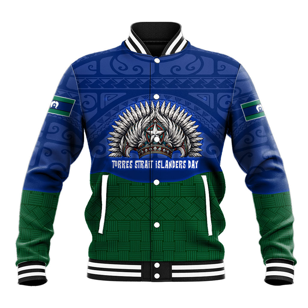 Torres Strait Islanders Day Traditional Dhari Headdress Baseball Jacket Indigenous Australian Tribal Weaving Pattern Culture