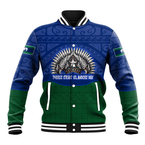Torres Strait Islanders Day Traditional Dhari Headdress Baseball Jacket Indigenous Australian Tribal Weaving Pattern Culture