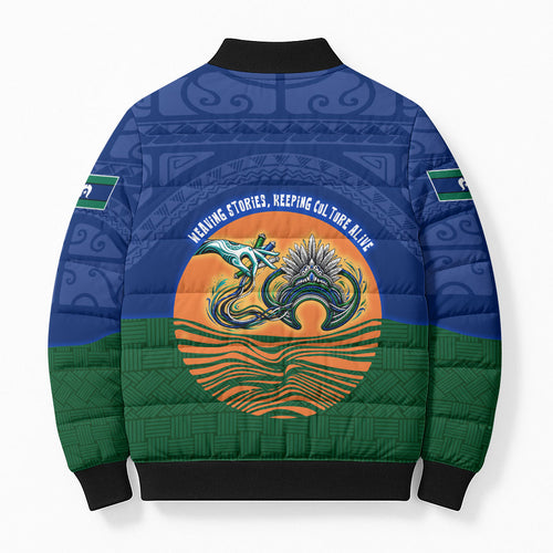 Torres Strait Islanders Day Traditional Dhari Headdress Bomber Puffer Jacket Indigenous Australian Tribal Weaving Pattern Culture