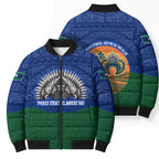Torres Strait Islanders Day Traditional Dhari Headdress Bomber Puffer Jacket Indigenous Australian Tribal Weaving Pattern Culture