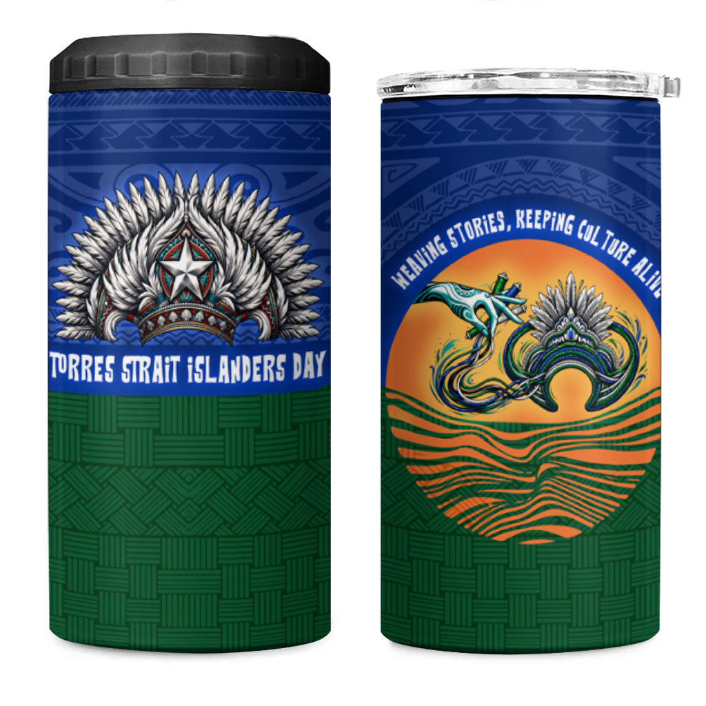 Torres Strait Islanders Day Traditional Dhari Headdress 4 in 1 Can Cooler Tumbler Indigenous Australian Tribal Weaving Pattern Culture