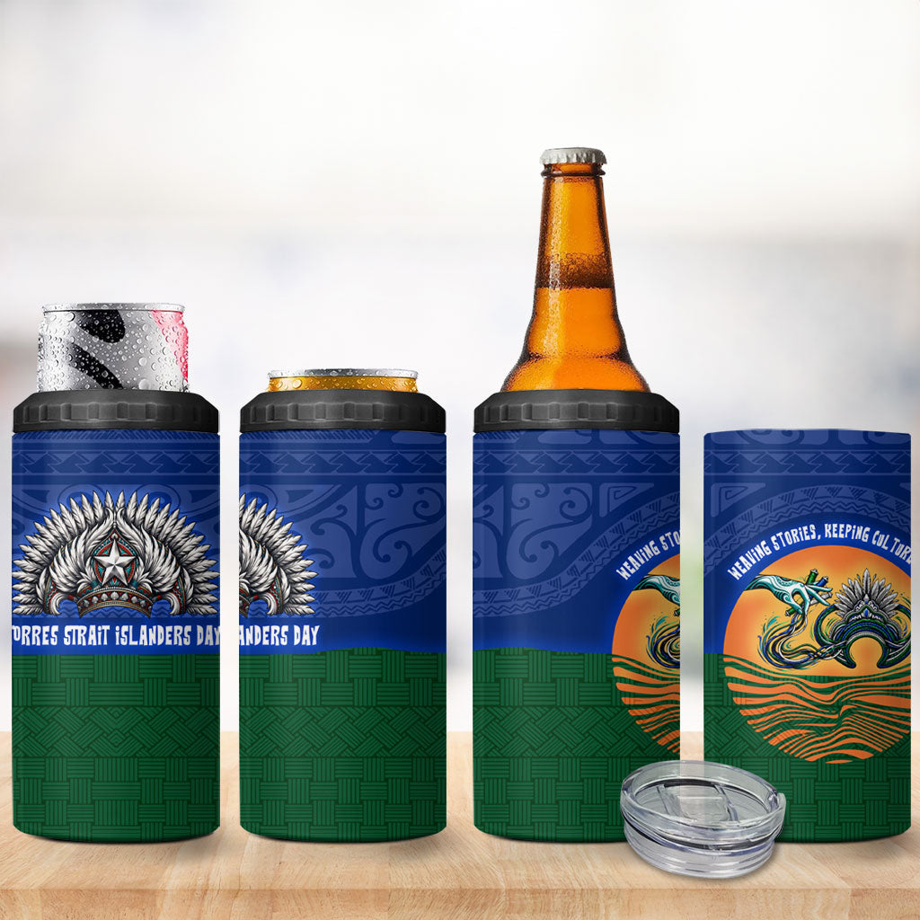Torres Strait Islanders Day Traditional Dhari Headdress 4 in 1 Can Cooler Tumbler Indigenous Australian Tribal Weaving Pattern Culture