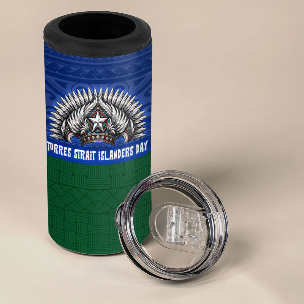 Torres Strait Islanders Day Traditional Dhari Headdress 4 in 1 Can Cooler Tumbler Indigenous Australian Tribal Weaving Pattern Culture