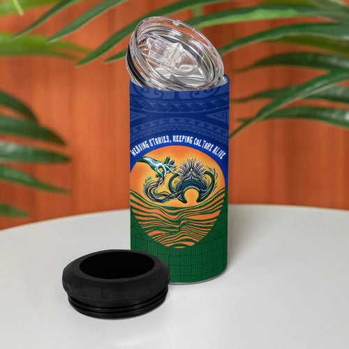 Torres Strait Islanders Day Traditional Dhari Headdress 4 in 1 Can Cooler Tumbler Indigenous Australian Tribal Weaving Pattern Culture