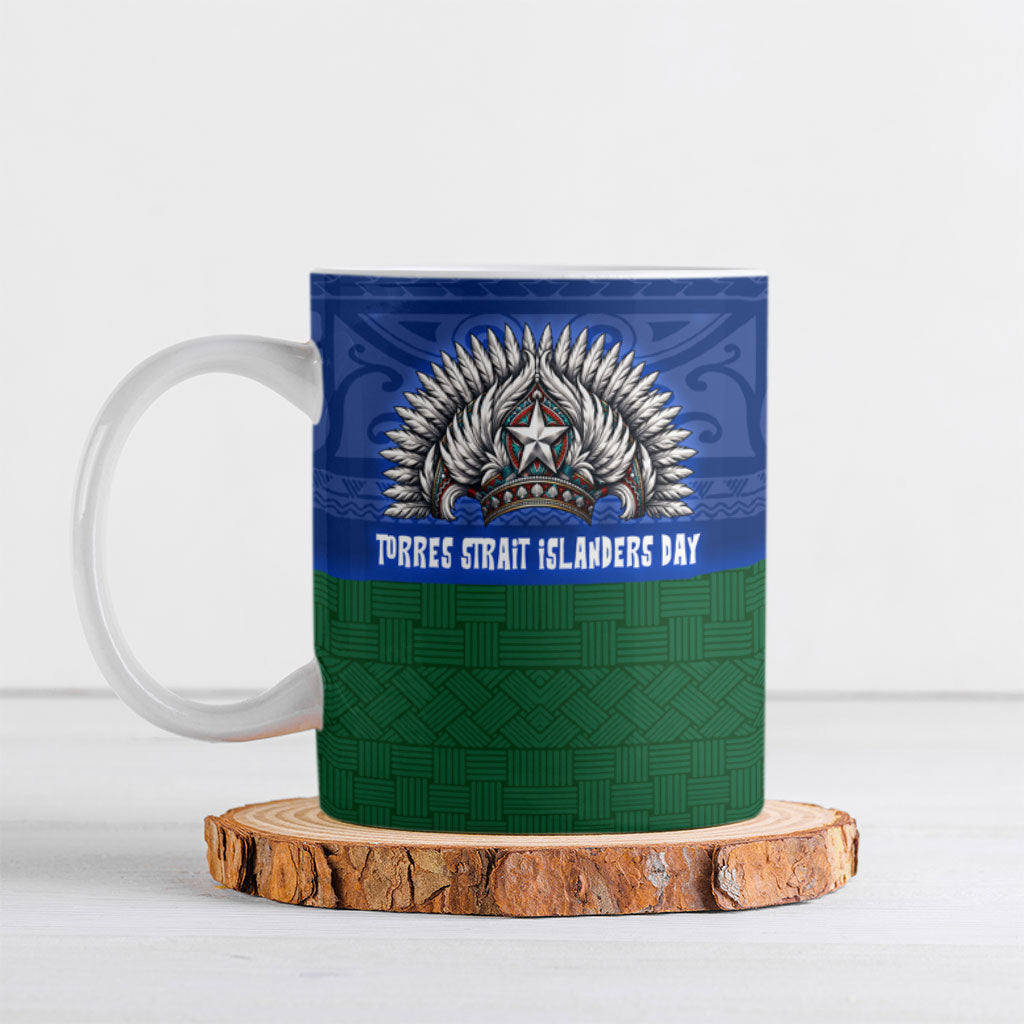 Torres Strait Islanders Day Traditional Dhari Headdress Ceramic Mug Indigenous Australian Tribal Weaving Pattern Culture