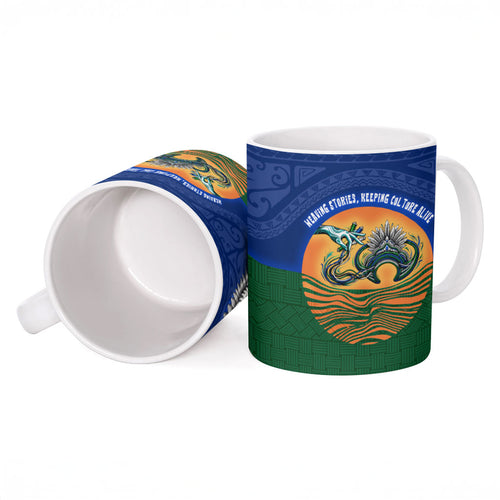 Torres Strait Islanders Day Traditional Dhari Headdress Ceramic Mug Indigenous Australian Tribal Weaving Pattern Culture