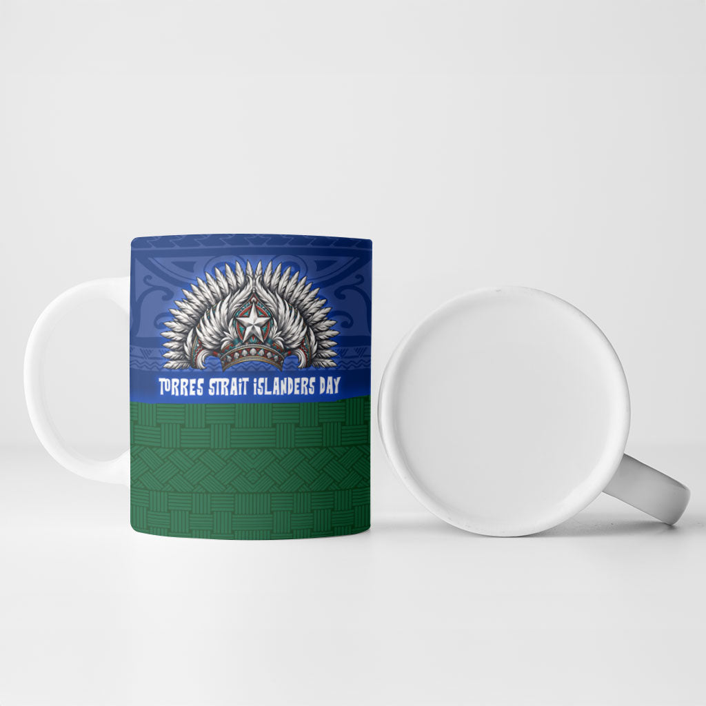 Torres Strait Islanders Day Traditional Dhari Headdress Ceramic Mug Indigenous Australian Tribal Weaving Pattern Culture