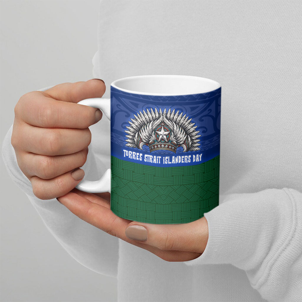 Torres Strait Islanders Day Traditional Dhari Headdress Ceramic Mug Indigenous Australian Tribal Weaving Pattern Culture