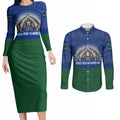 Torres Strait Islanders Day Traditional Dhari Headdress Couples Matching Long Sleeve Bodycon Dress and Long Sleeve Button Shirt Indigenous Australian Tribal Weaving Pattern Culture