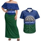 Torres Strait Islanders Day Traditional Dhari Headdress Couples Matching Off Shoulder Maxi Dress and Hawaiian Shirt Indigenous Australian Tribal Weaving Pattern Culture
